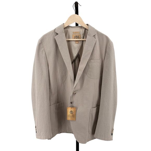 Joe Joseph Aboud Pinstripe Blazer Men's Slim Fit Seersucker XXL Cotton Beige LS - Picture 1 of 7